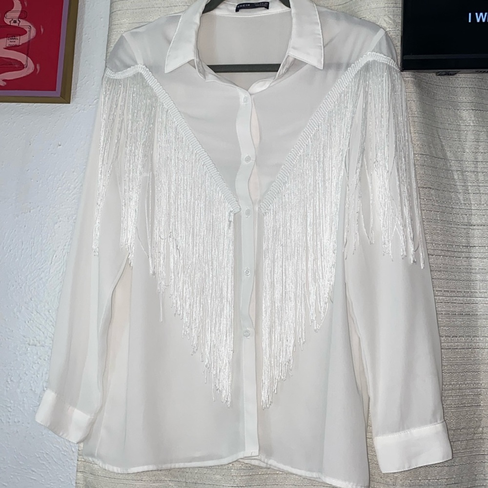 White Fringe Cowboy Blouse